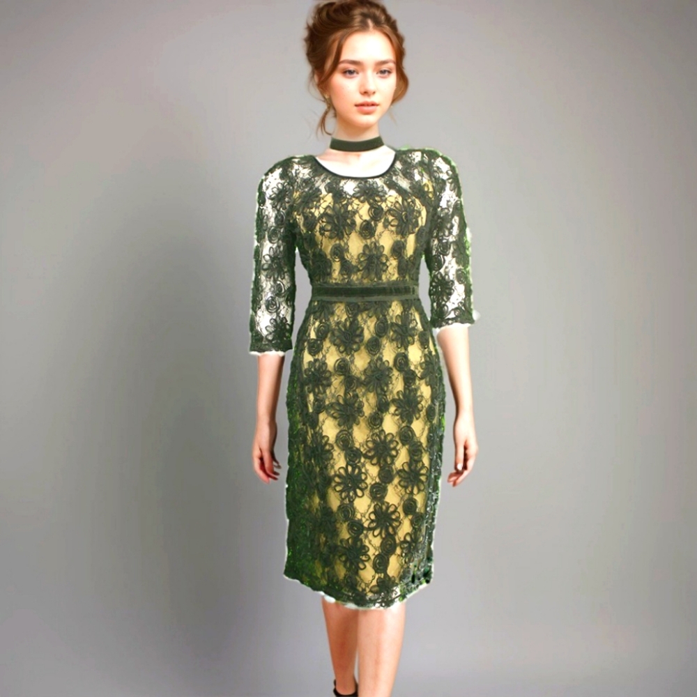 Vintage 1950s Peruna Emerald Lace Cocktail Dress, Elegant & Chic